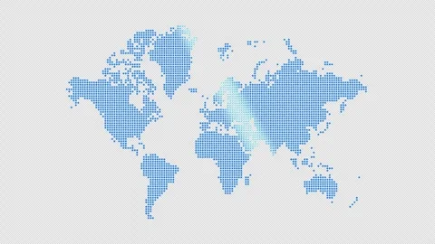 World Map Blue Neon Global Map Loop Animation on Transparent Background Glowing Stock Footage 336824521