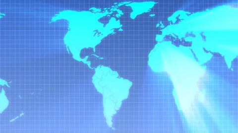World map with blue shining rays Stock Footage 5317320