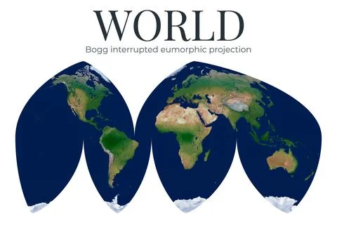 World Map. Bogg interrupted eumorphic projection. High Detail Physical Map .. Ilustração Stock
