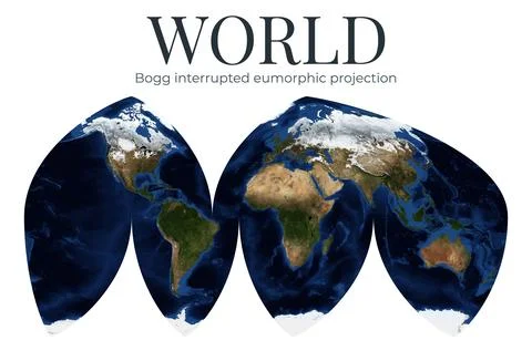 World Map. Bogg interrupted eumorphic projection. High Detail Physical Map .. Stock Illustration
