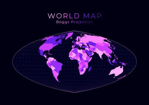 World Map. Boggs eumorphic projection. Digital world illustration. Bright p.. Stock Illustration