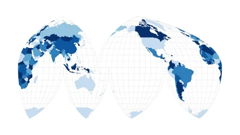 World Map. Bogg's interrupted eumorphic projection. Loopable rotating map of ... Stock Footage 231709347