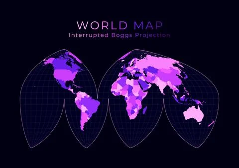 World Map. Bogg's interrupted eumorphic projection. Digital world illustrat.. Stock Illustration
