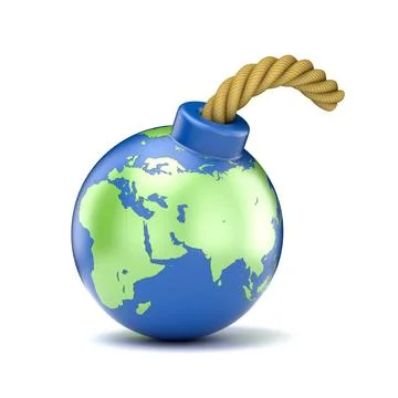 World map on bomb. 3D World map on bomb. 3D illustration isolated on white... Stock Photos