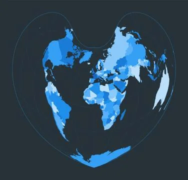 World Map. Bonne pseudoconical equal-area projection. Futuristic world illu.. Stock Illustration