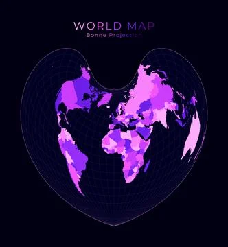 World Map. Bonne pseudoconical equal-area projection. Digital world illustr.. イラスト素材