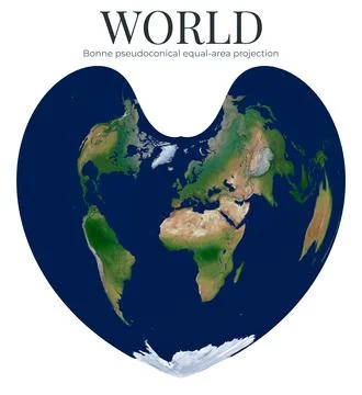 World Map. Bonne pseudoconical equal-area projection. High Detail Physical .. Ilustração Stock