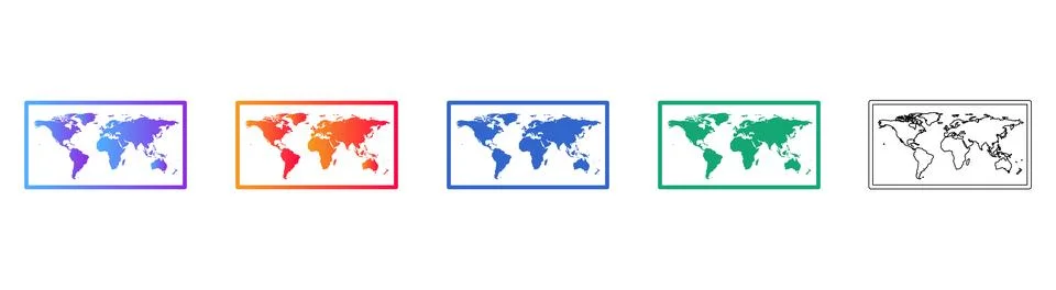 World Map Border Icon Collection Illustrazione stock