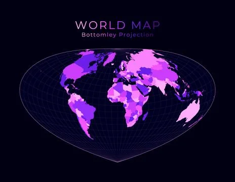 World Map. Bottomley projection. Digital world illustration. Bright pink ne.. Stock Illustration