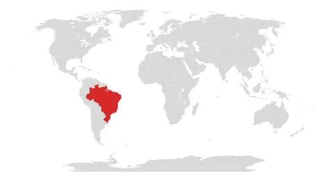 World map with Brazil highlighted in red Stock Illustration