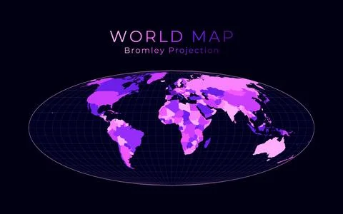 World Map. Bromley projection. Digital world illustration. Bright pink neon.. イラスト素材