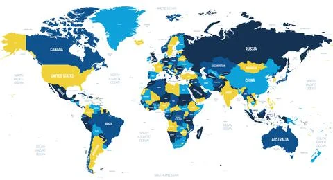 World map - brown orange hue colored on dark background. High detailed political Stock Illustration