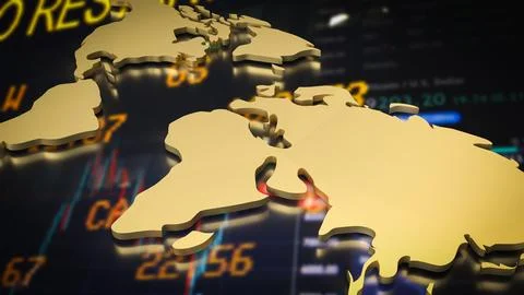 The world map on Business chart Background  for geopolitics concept 3d rend.. Stock Illustration