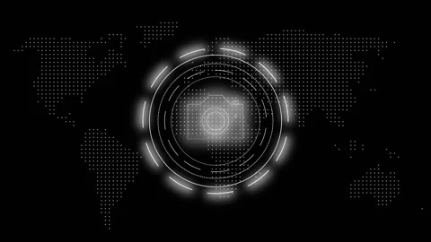 World map with camera icon and digital overlay. World map for global survei.. Stock Footage 337815366