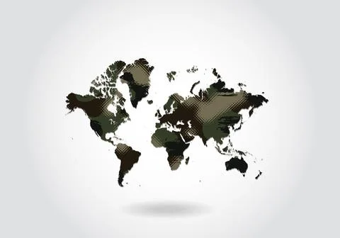 World map with camouflage pattern, Forest - green texture in map. Military co Stock Illustration