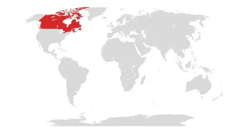 World map with Canada highlighted in red Stock Illustration