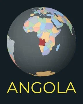World map centered to Angola. Red country highlighted. Satellite world view.. イラスト素材