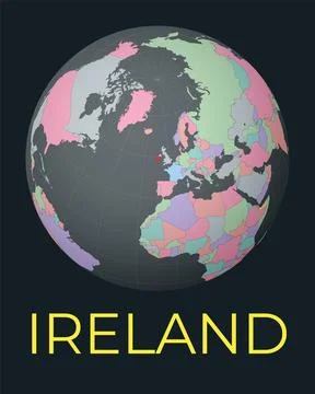 World map centered to Ireland. Red country highlighted. Satellite world vie.. 스톡 일러스트