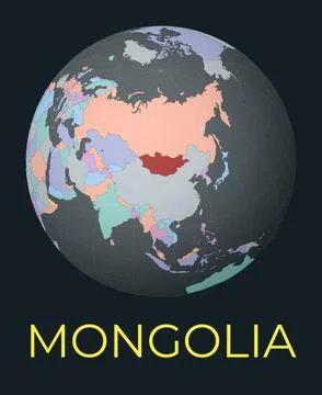 World map centered to Mongolia. Red country highlighted. Satellite world vi.. 스톡 일러스트