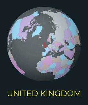 World map centered to United Kingdom. Red country highlighted. Satellite wo.. イラスト素材