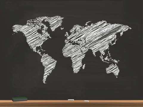 World Map Chalkboard Illustration Stock Illustration