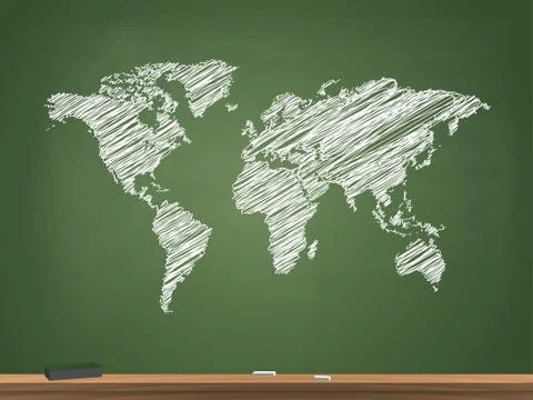 World Map Chalkboard Illustration Stock Illustration