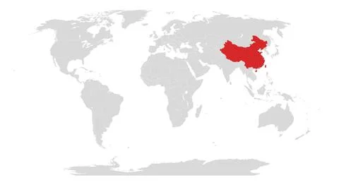 World map with China highlighted in red Stock Illustration
