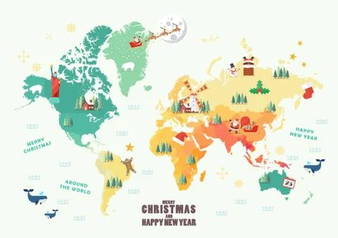World Map with Christmas elements Stock Illustration
