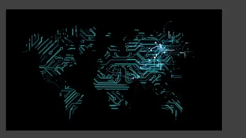 World Map like Circuit Board and electric impulse. Stock Footage 73007734