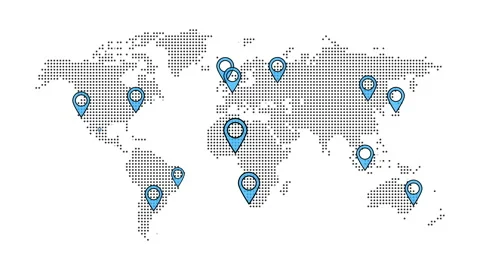 World Map Clean With Blue Pointers Stock Footage 139635247