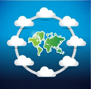 World map cloud computing network diagram Illustrazione stock