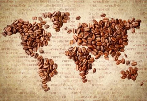 World map of coffee beans Stock Illustration