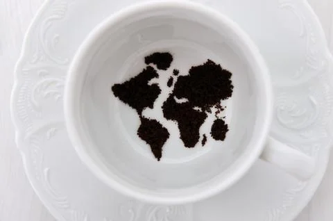 World map in coffee cup Stock Illustration