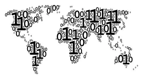 World Map Collage of Binary Digits Stock Illustration