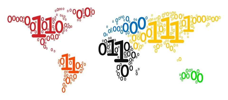 World Map Collage of Binary Digits Illustrazione stock