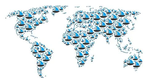 World Map Collage of Yacht Items Stock Illustration