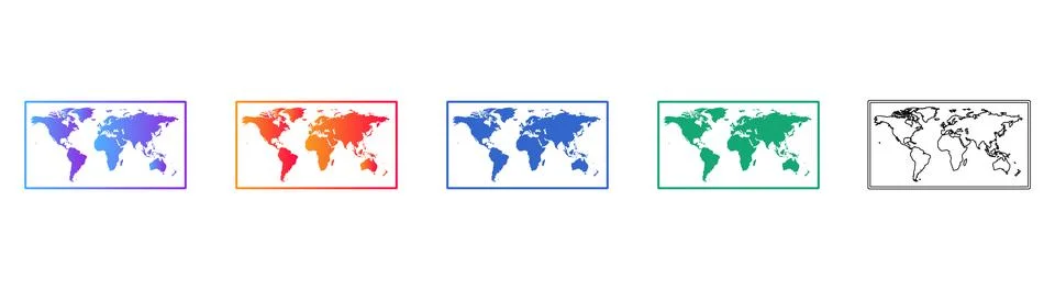 World Map Collection in Diverse Gradient and Line Styles Illustrazione stock