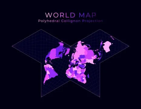 World Map. Collignon butterfly projection. Digital world illustration. Brig.. Stock Illustration