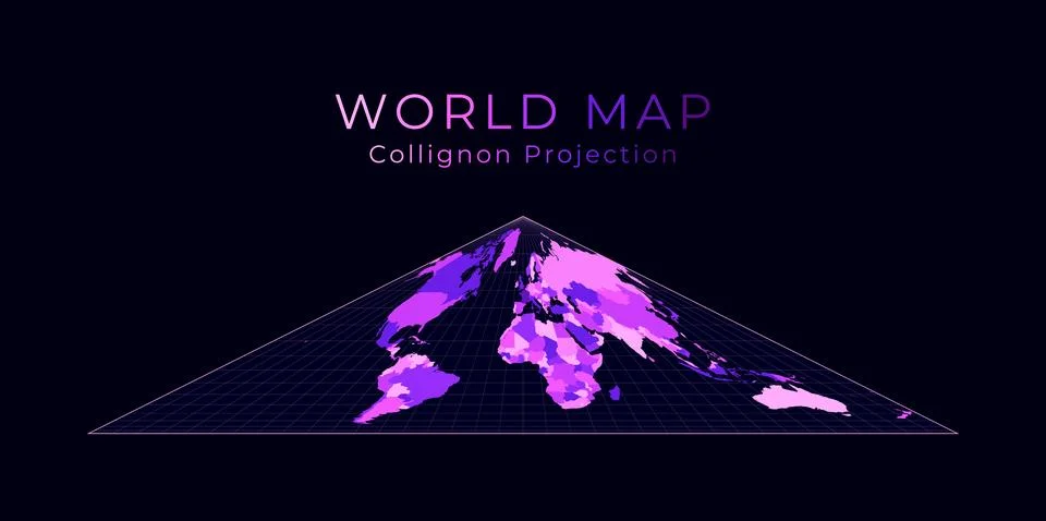 World Map. Collignon equal-area pseudocylindrical projection. Digital world.. Illustrazione stock