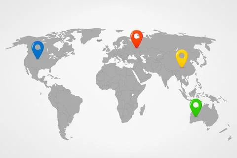 World map with color pins. 3d vector illustration 库存插图