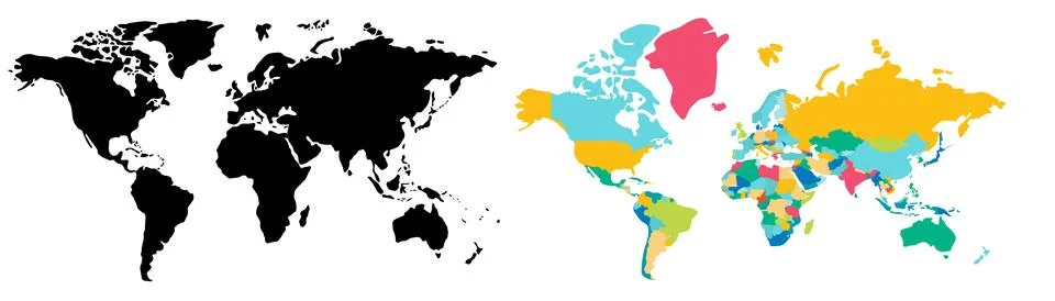 World map color vector modern. Silhouette map. Stock Illustration