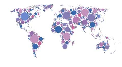 World map of colored circles, multicolor pattern, well organized layers Stock Illustration