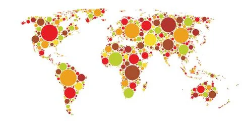 World map of colored circles, multicolor pattern, well organized layers Illustration