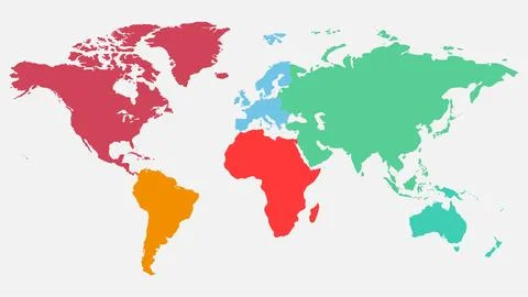 World map colored continents flat illustration Stock Illustration