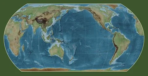 World map. Colored elevation. Hatano Asymmetrical Equal Area projection. Me.. Stock Illustration