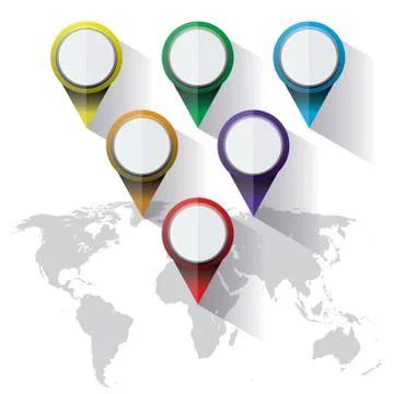 World Map Colorful Markers Stock Illustration