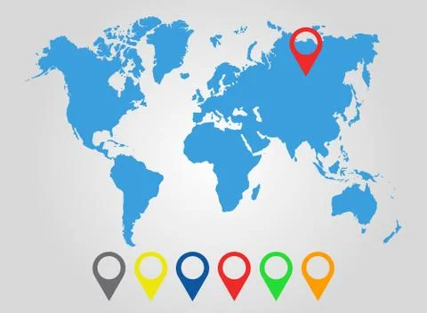 World Map With colred pins. Vector illustration. Stock Illustration