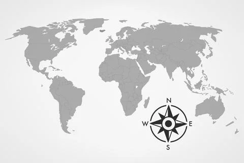 World map with compass. 3d vector illustration 스톡 일러스트