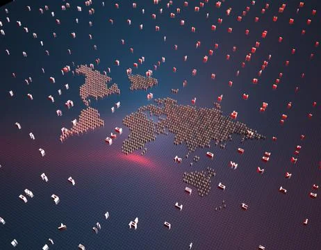 World map composed of binary codes, global network technology Illustrazione stock