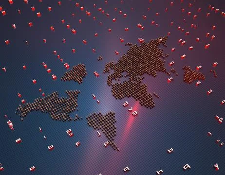 World map composed of binary codes, global network technology Illustrazione stock